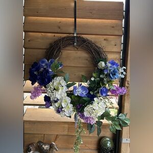 Floral door Wreath with Purple and White Accents